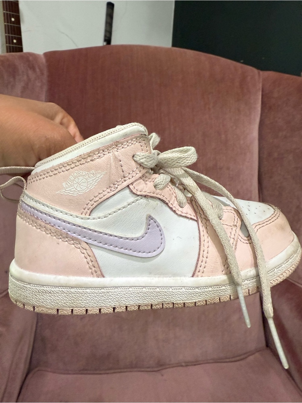 Jordan Kids Pink, White & Lavender High-Top Sneakers